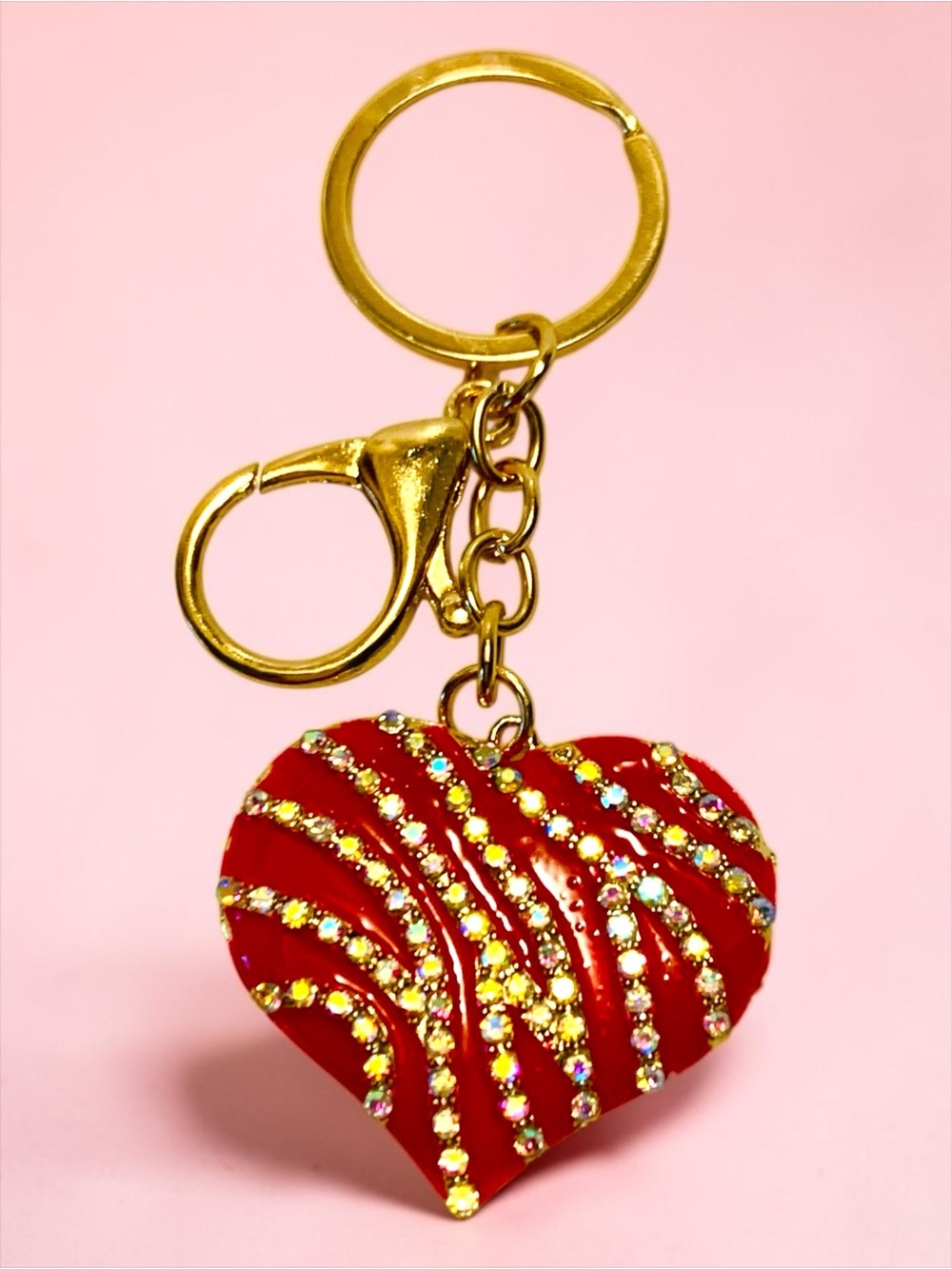 Gold-Tone Keyring with Red Crystal-Embellished Heart Charm NWT - Picture 5 of 5
